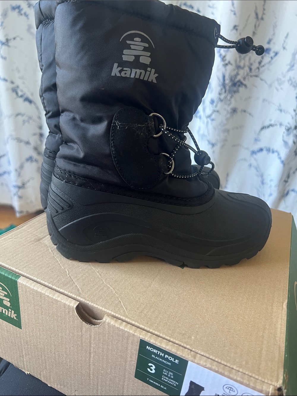 Kamik Black Kids Snow Boot with Drawcord